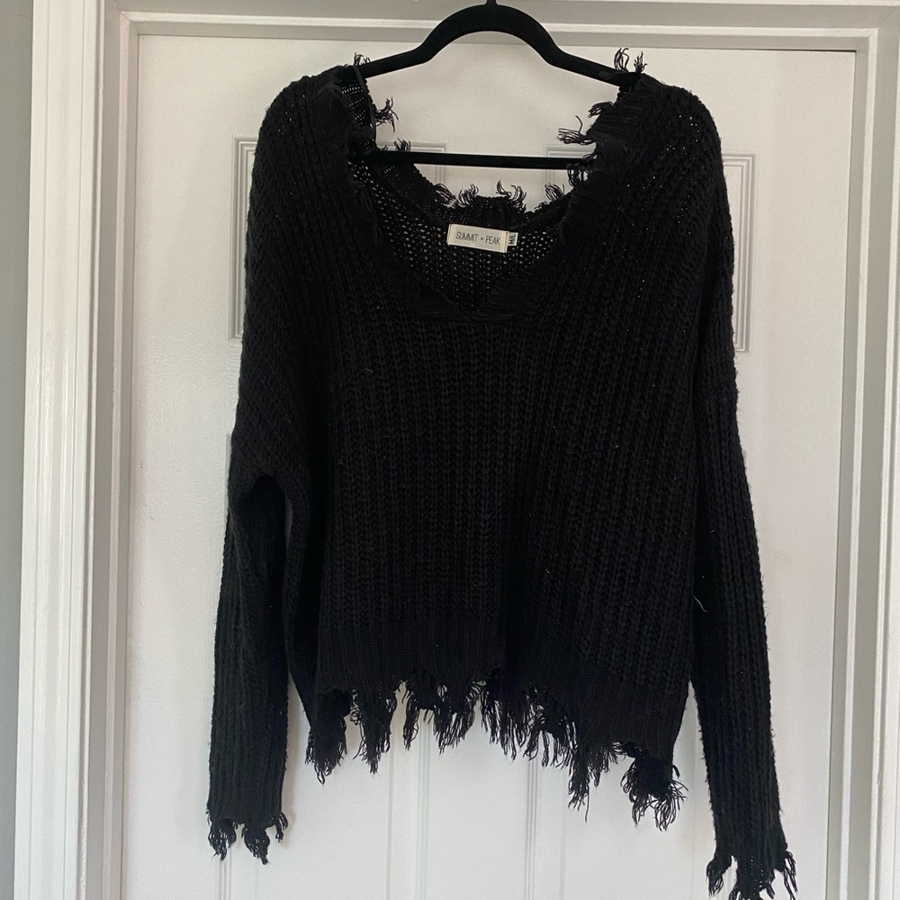 Black Frayed Sweater
